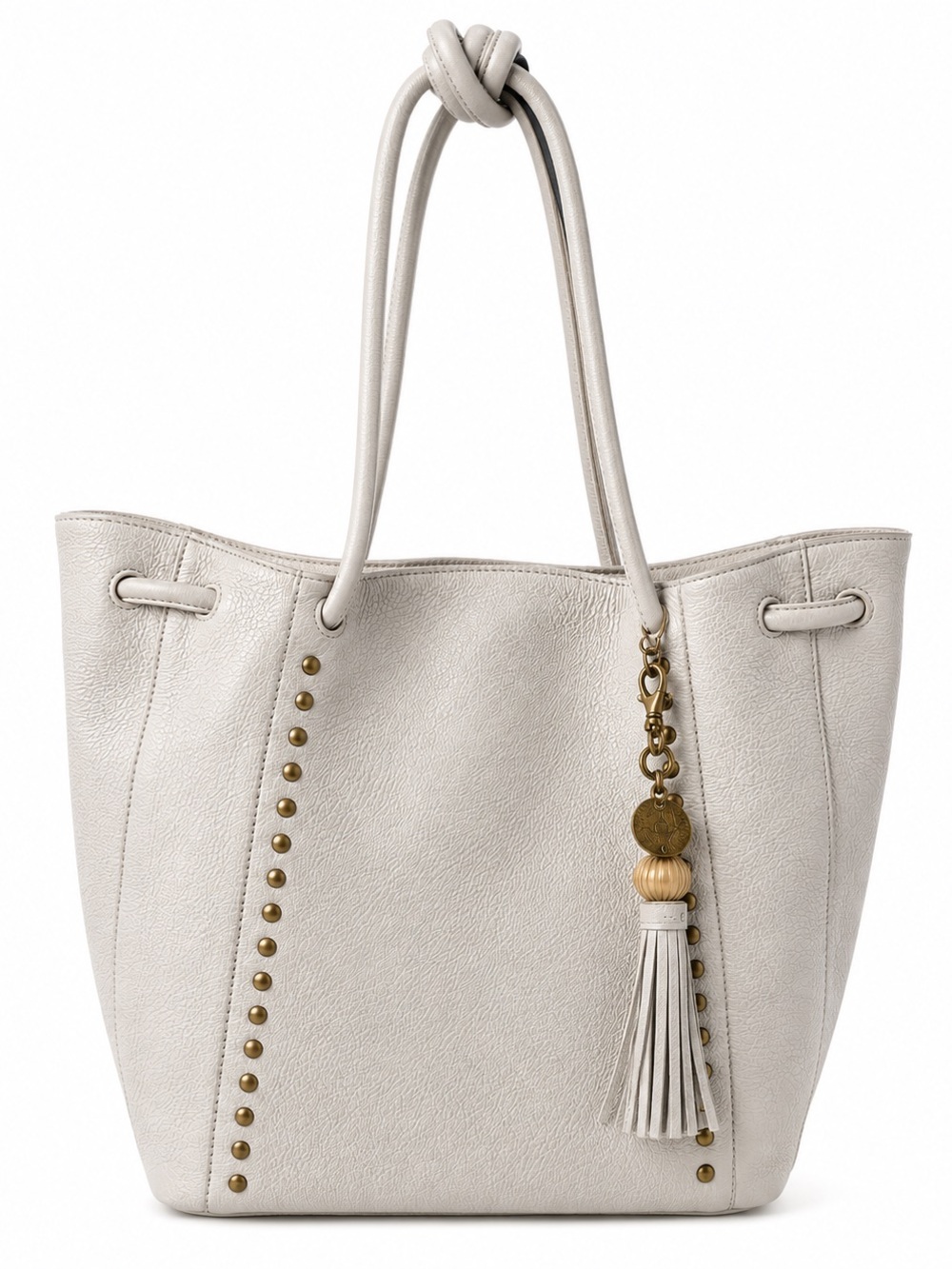 The Sak Colfax Cream Pebbled Leather Tote Bag Studded Tassel Shoulder Purse